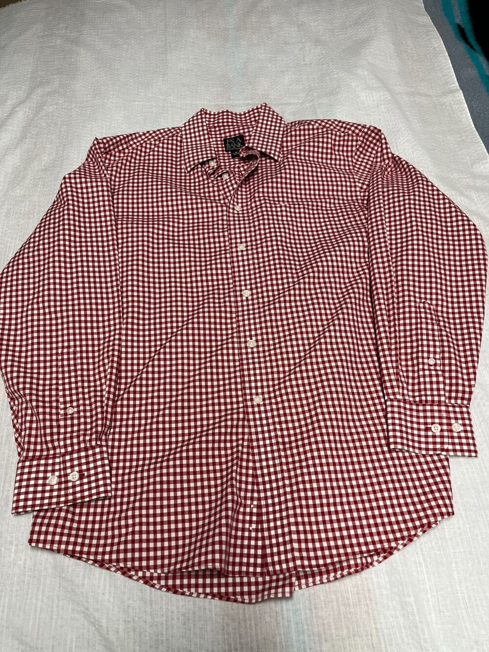 Jos A. Banks Travelers Collection Men's casual shirt red & white plaid Medium